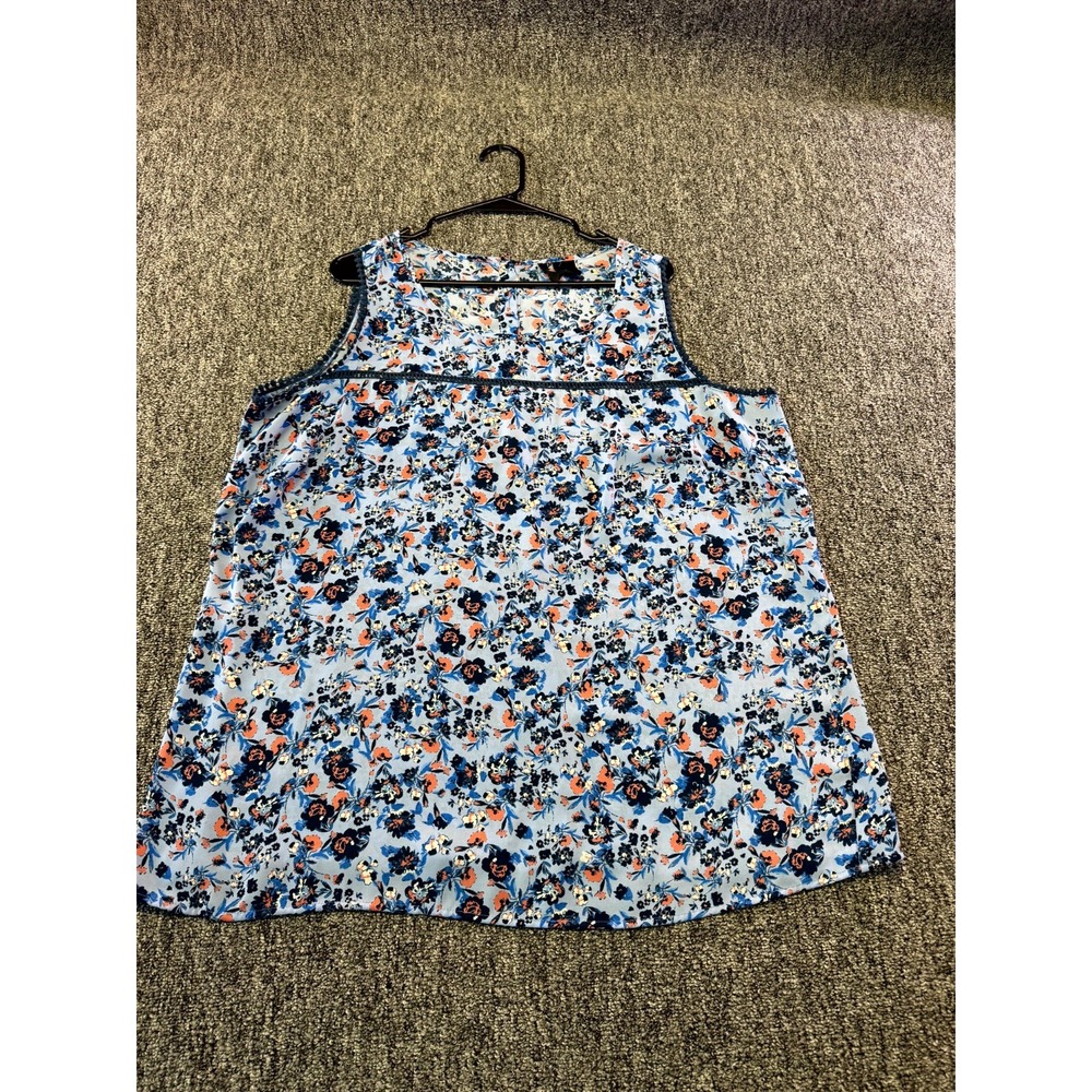 New Directions Curvy Blouse Top Womens 1X Multi Floral Sleeveless Button Back